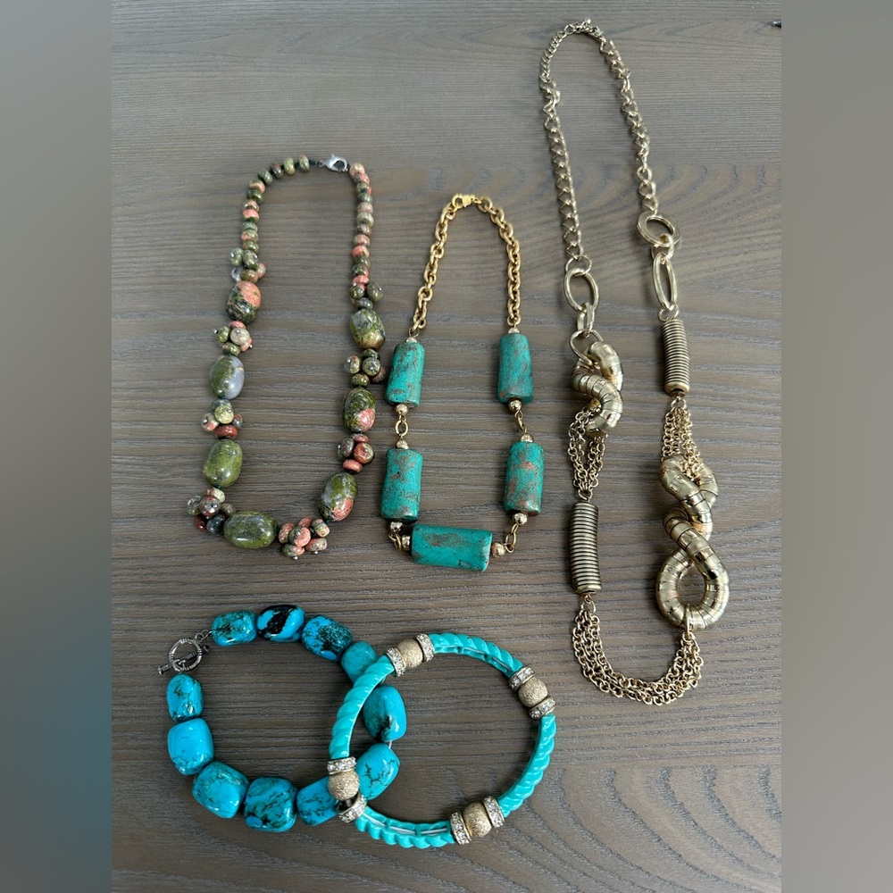Turquoise & Gold Necklace & Bracelets